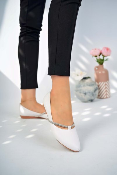 bulutmod Ba04251 White Women's Stone Large Size Casual Ballet Shoes - White - 42