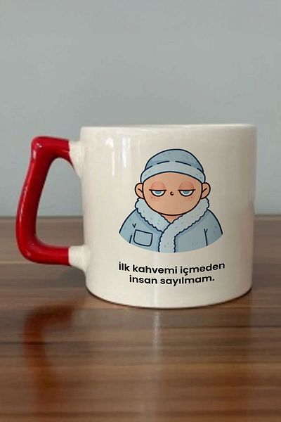 DozNest "I Don'T Count Until I Drink My First Coffee." Written Red Handled Mug - Gift Mug Dza42