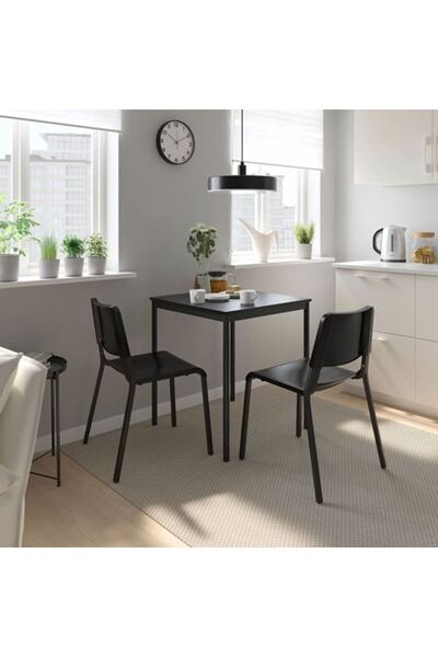 IKEA SANDSBERG/TEODORES, mutfak masası takımı, siyah, 2 sandalyeli