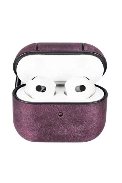 PLM Apple AirPods 3.nesil Uyumlu Deri Kılıf Juni AA7 Mor