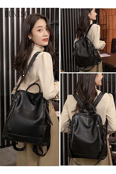 Generic Large Capacity Travel Backpack For Women Faux Leather School Backpack Anti Theft Double