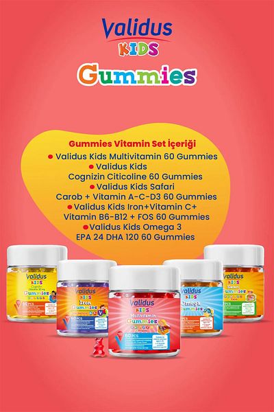 Validus Kids Gummies Set - Multivitamin - Cognizin Citicoline - Safari - Iron - Omega 3