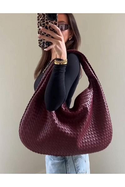Die Fein Mercan Stores Knitted Detail Wide Shopper Campané Retro Hand and Shoulder Bag