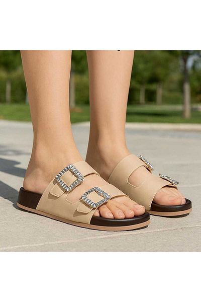 madam gold Women's Double Buckle Anatomical Comfortable Sole Women's Slippers
