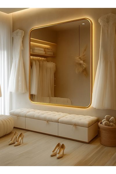 Taimi Wall Mirror70x70cm-Elegant Design Mirror with 3-Back Light Levels Golden Frame-for Makeup,Enterway