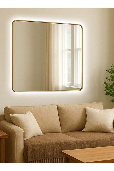 Taimi Wall Mirror70x70cm-Elegant Design Mirror with 3-Back Light Levels Golden Frame-for Makeup,Enterway