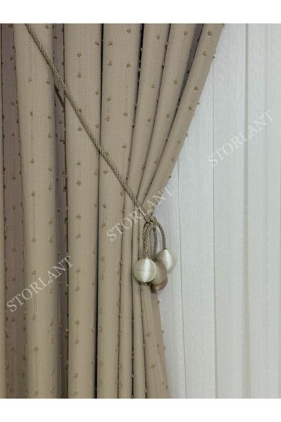 Storlant Puffy Dotline Earth Pattern Linen Background Curtain L Product Frequently Pleated L Accessory Gifted L Single Wing
