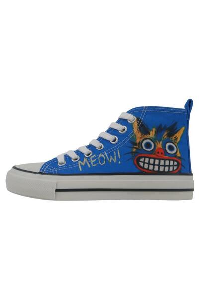 Dogo Women's Vegan Blue High Sneakers - Meow Attack Design