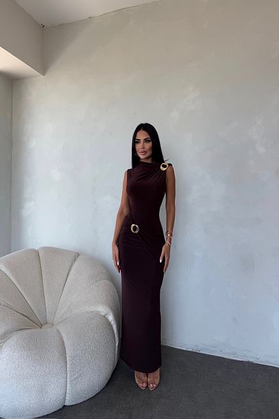 LİLA İSTANBUL Rochie cu design special cu cataramă pe umeri și talie