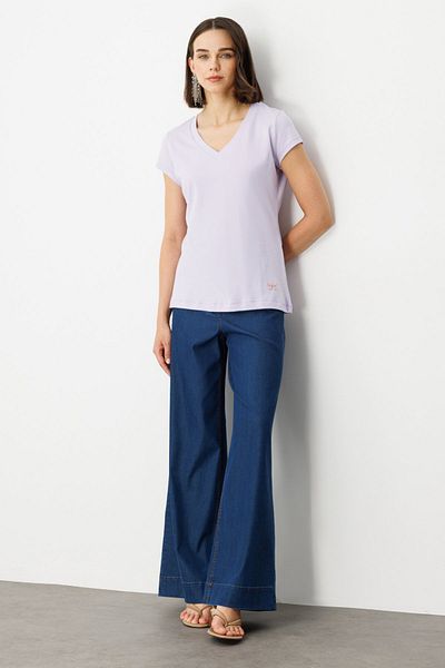 On Fashion Ten Bow Detailed V-Neck Cotton Blouse -51530