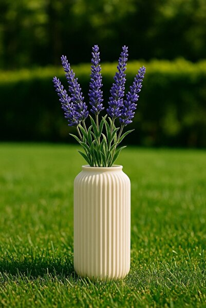 Vemia Dekor İskandinav Tarzı Çizgili Vazo Silindir Hoş Dekoratif Beyaz Vazo