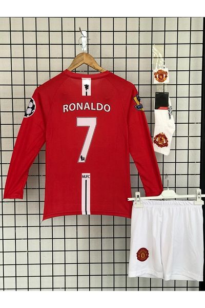 Lion Spor M.Unitedd Moscow 2008 Season Cristiano Ronaldo Long Sleeve Kids Jersey Set of 4 (Coat of Arms)