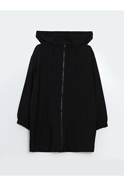 LC Waikiki Siyah Kapüşonlu Düz Oversize Kadın Tunik -AKRSTORE-