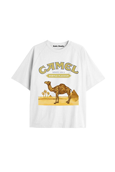 Kalic Studio Tricou Camel Y2K Vintage Alb Supradimensionat