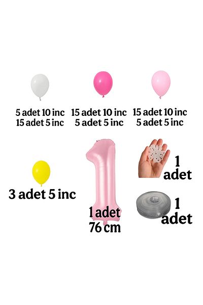 Ezgi Party Store 1 Year Old Figured Party Set Pink White Daisy Detailed Concept Birthday Ornament
