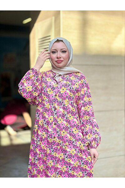 Moda Makkon ÇİÇEK DESEN KADIN PAMUKLU ELBİSE