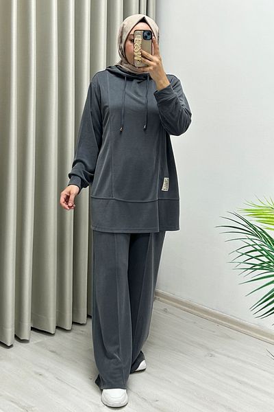 TRİPEN Summer Honeycomb Fabric Stitching Detailed Hooded Double Hijab Suit