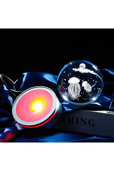 Wolawood New Model Colorful Power 3D Crystal Glass Snow Globe Set with USB with Led Light Rotatable Around Its Own