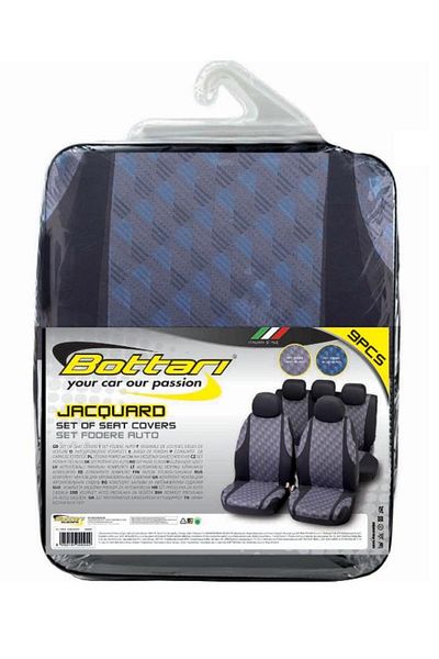 Bottari Set huse universale pentru scaune auto Jaquard, material textil elastic, negru/albastru, cu