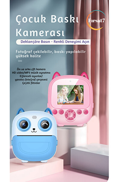 Fırsat7 Çocuk Fotoğraf Makinesi 2.4İnc Anında Baskı HD Video Çift Kamera Müzi...