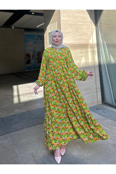 Moda Makkon ÇİÇEK DESEN KADIN PAMUKLU ELBİSE