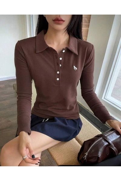 Touz Moda Unicorn Printed Polo Neck Buttoned Long Sleeve Tshirt