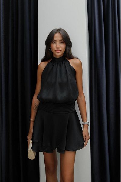 Havoş Black Waist Pleat Detailed Satin Dress