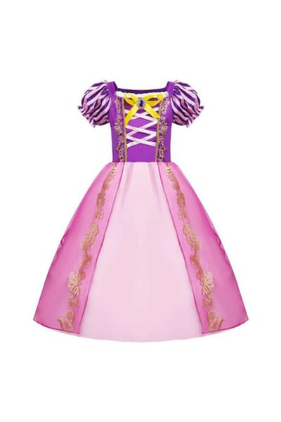 Mixbo Set rochie fetițe carnaval cu sclipici auriu și broșă Mixbo, Printesa, satin/tulle, 6-7 ani, roz