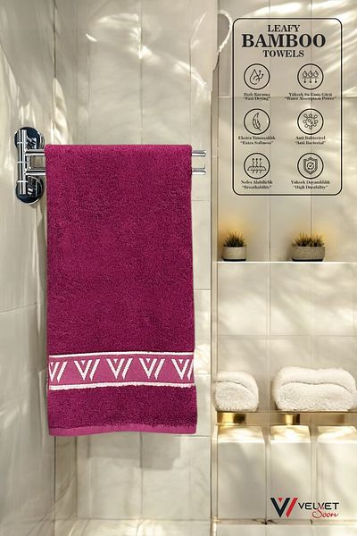jn junenext Antibacterial & Highly Absorbent Bamboo Hand and Face Towel Set - 50X90 cm V Pattern