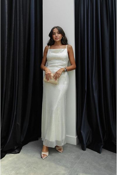 Havoş Ecru Sequined Strap Dress