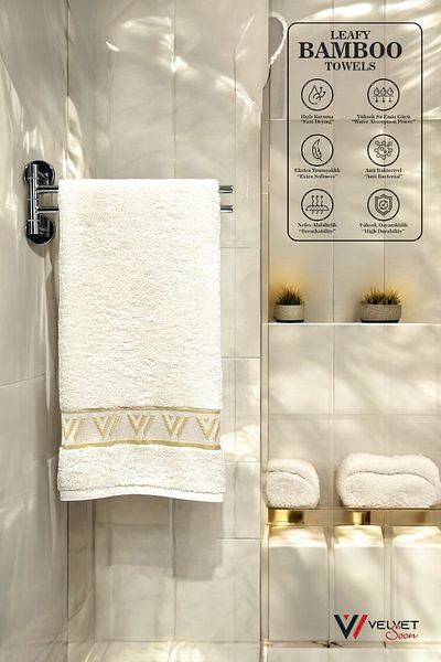 jn junenext Antibacterial & Highly Absorbent Bamboo Hand and Face Towel Set - 50X90 cm V Pattern