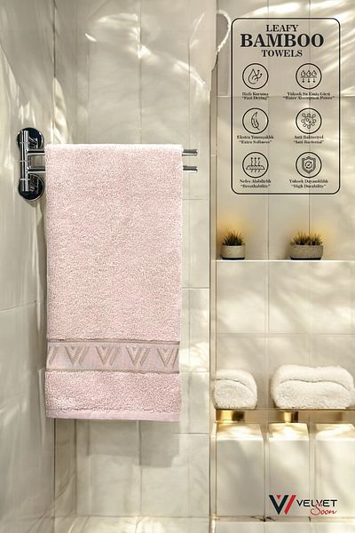 jn junenext Antibacterial & Highly Absorbent Bamboo Hand and Face Towel Set - 50X90 cm V Pattern