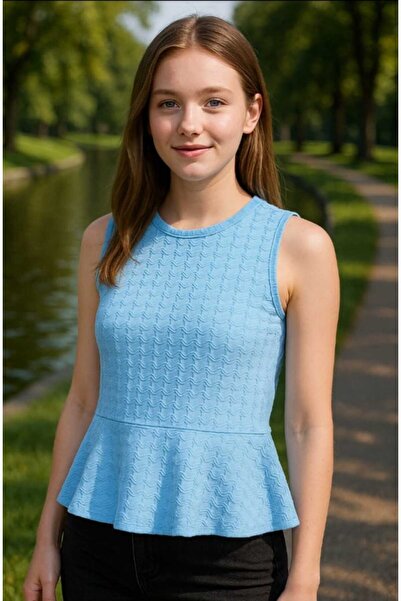 new rimel life Sıfır Kol Kadın Bluz Peplum Model Gofre Kumaş Günlük Şık kulla...