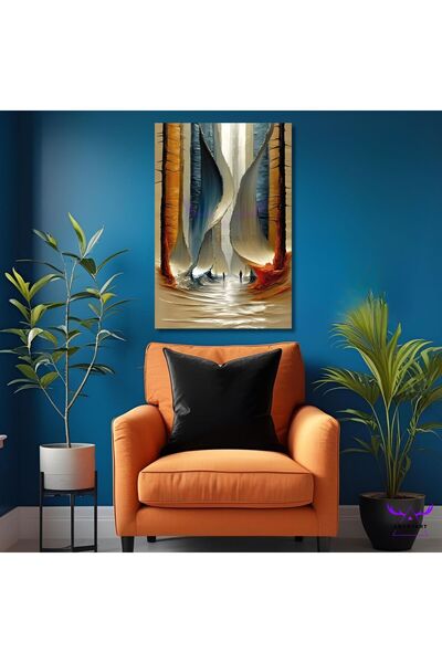 abartart Tekli Dikey Kanvas Modern Tablo Soft Renkli Dev Ağaçlar Altınçlar Al...