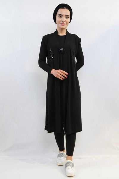 Skygo Fashion Line Sequin Embroidery Embroidered Vest Mc724 Black