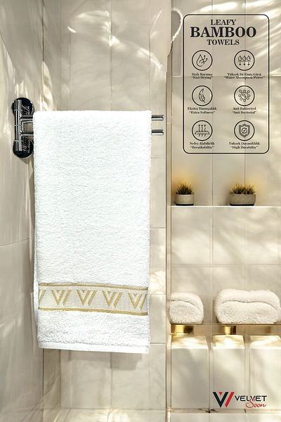 jn junenext Antibacterial & Highly Absorbent Bamboo Hand and Face Towel Set - 50X90 cm V Pattern