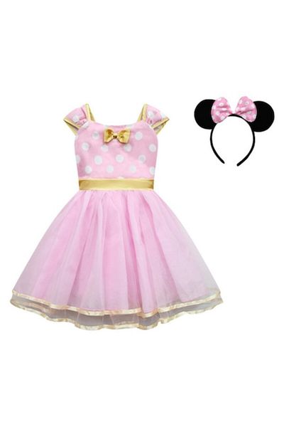 Mixbo Set rochie fetițe pentru carnaval și bentiță Mixbo, Prințesă, satin/tul, 5-6 ani, roz cu bulin