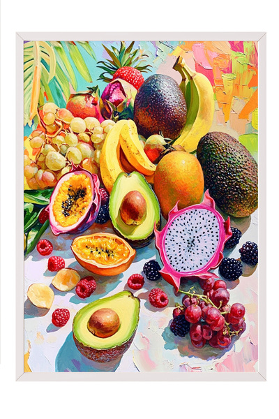 Zestia Tablou înrămat alb, felii de fructe tropicale vedere de sus, poster de...