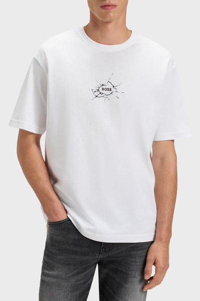 BOSS % 100 Pamuk Relaxed Fit Bisiklet Yaka Logolu T Shirt Erkek T SHİRT 50546...