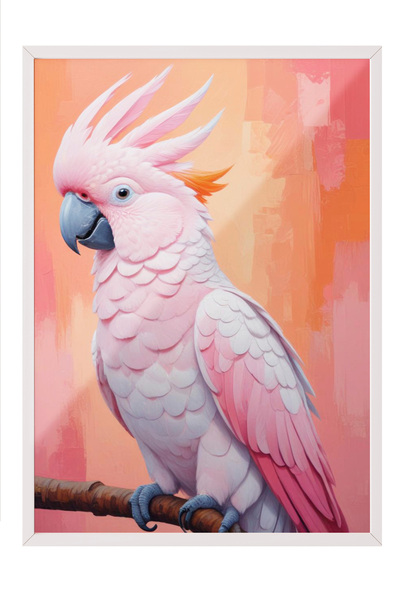 Zestia Tablou în ramă albă, Papagal roz – Portret de pasăre tropicală, Poster...