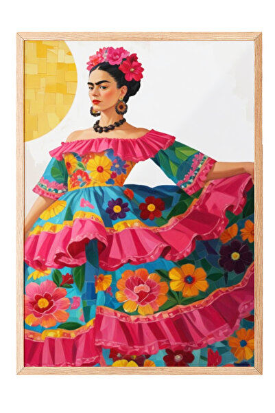 Zestia Tablou înrămat în lemn, Femeie purtând o rochie florală – Portret de m...