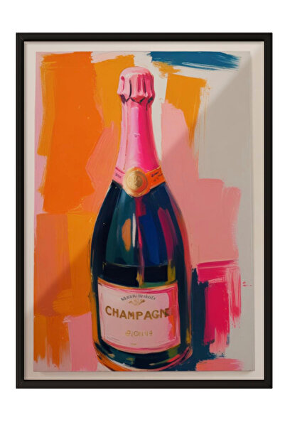 Zestia Πίνακας με μαύρο πλαίσιο, Ροζ Μπουκάλι Σαμπάνιας – Ατμόσφαιρα Πάρτι, Δ...