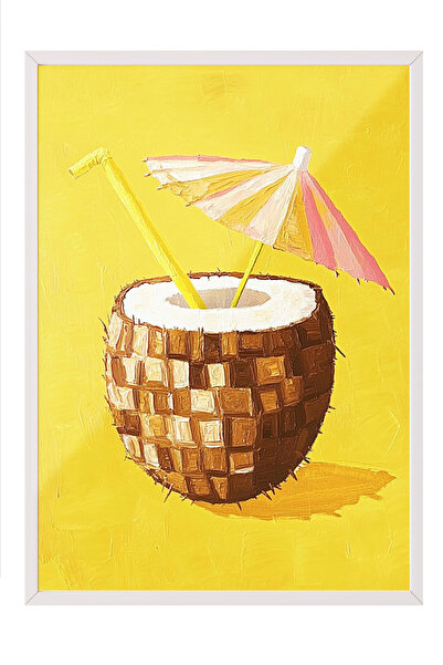 Zestia Tablou înrămat alb, Cocktail de nucă de cocos – Băutură tropicală, Pos...