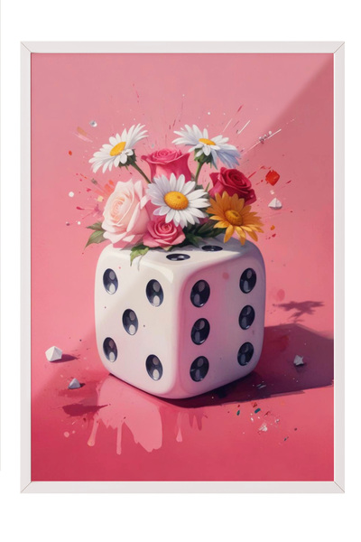 Zestia Tablou cu ramă albă, Zarul Inimii – Ilustrație roz, Poster decorativ p...