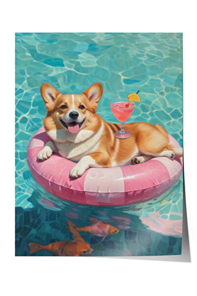 Zestia Poster fără ramă, Câine plutitor cu coroană roz, Poster decorativ pent...