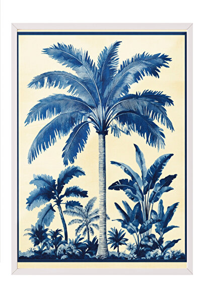 Zestia Tablou înrămat alb, Ilustrație cu palmieri albaștri și albi, Poster de...