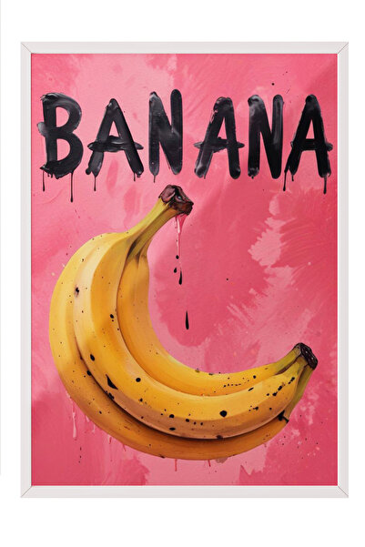 Zestia Tablou înrămat alb, Ilustrație Pop-Art cu banane, Poster decorativ pen...