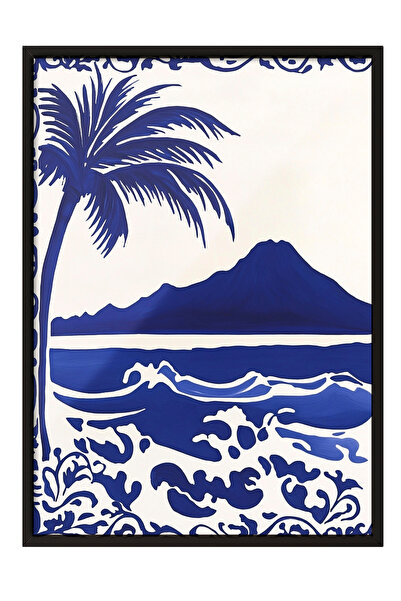 Zestia Tablou înrămat negru, peisaj alpin și marin în tonuri de albastru, pos...