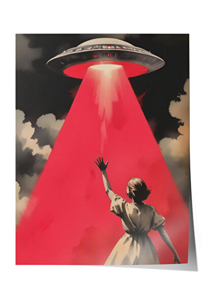 Zestia Poster fără ramă, OZN și figură roz – Retro-Science Fiction, Poster de...
