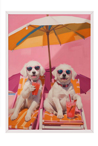 Zestia Tablou înrămat în lemn, doi câini sub umbrelă, poster decorativ pentru...